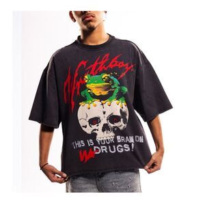 Wrathboy Crew Neck T-Shirt This Is Your Brain On Drugs Mens Black WB05-095